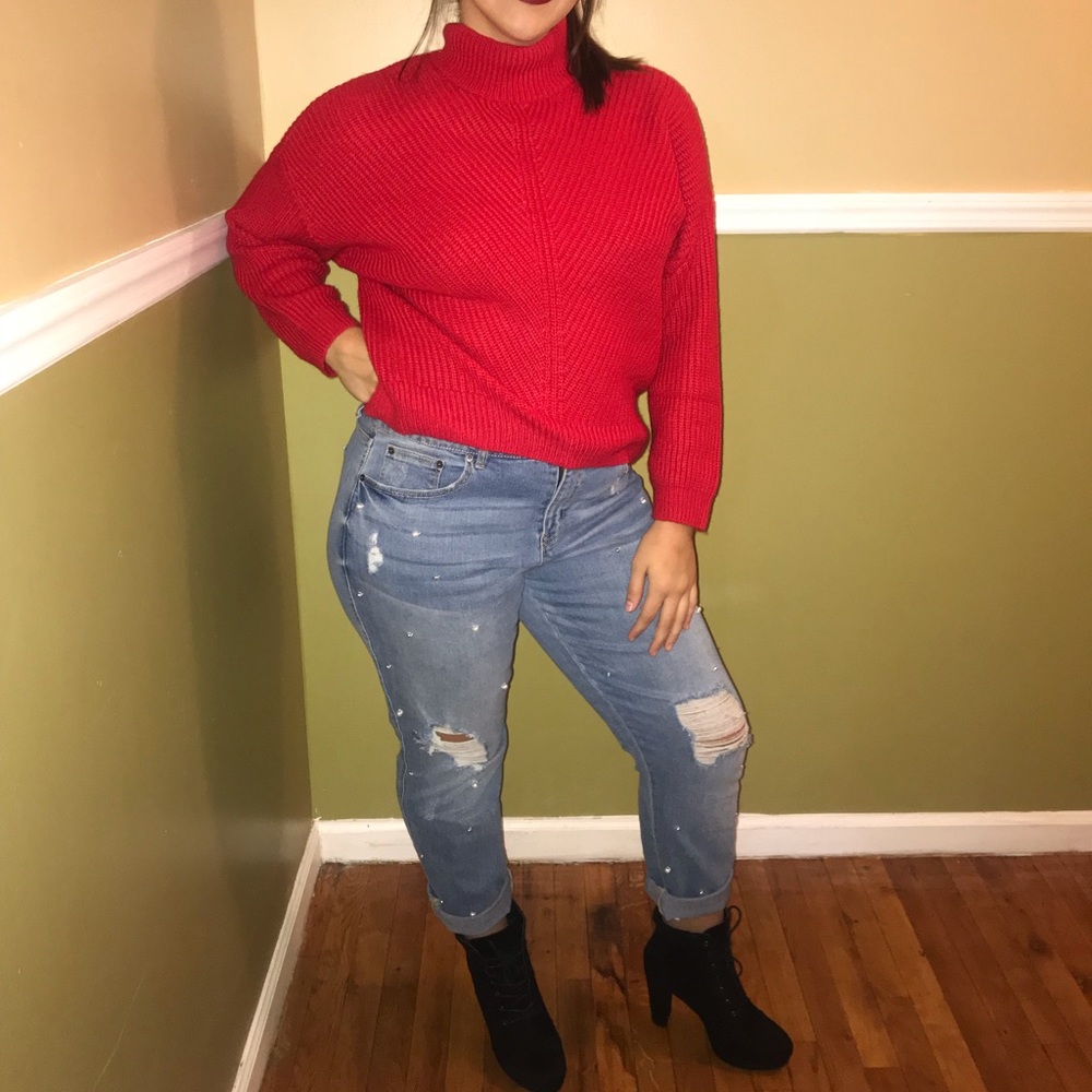 Red turtleneck sweater